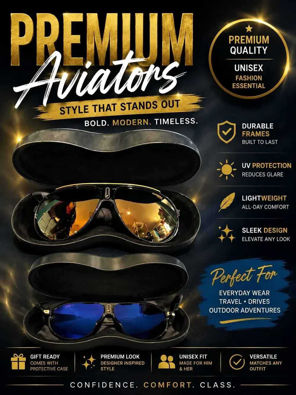TJ071 Carrera Premium Aviators NEW in CASE